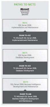 There are three routes to becoming a MCTS on SQL Server 2008: